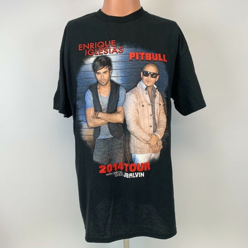 Enrique Iglesia Pitbull J Balvin 2014 Tour Double Sided T Shirt Latin Black L - Picture 2 of 5